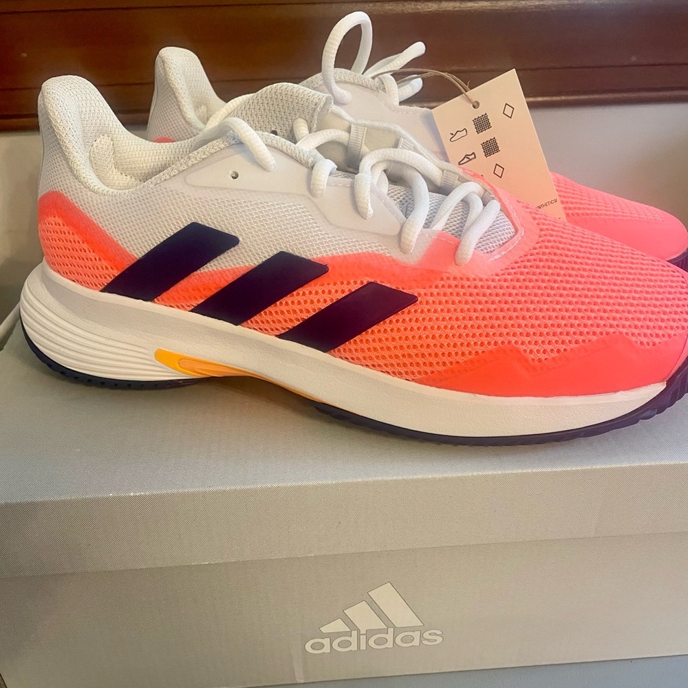 Adidas NWT’s Womens Court Jam White/Navy and Orange Sneakers!